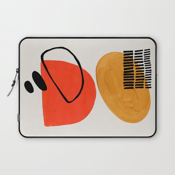 Orbital Fusion Yellow Orange Retro Mid Century Funky Fun Shapes Pattern by Ejaaz Haniff Laptop Sleeve Gallery Image 1
