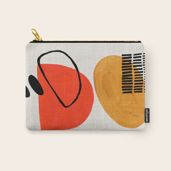 Orbital Fusion Yellow Orange Retro Mid Century Funky Fun Shapes Pattern by Ejaaz Haniff Carry All Pouch Gallery Image 1