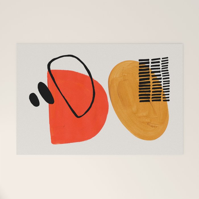 Orbital Fusion Yellow Orange Retro Mid Century Funky Fun Shapes Pattern by Ejaaz Haniff Welcome Mat Gallery Image 1