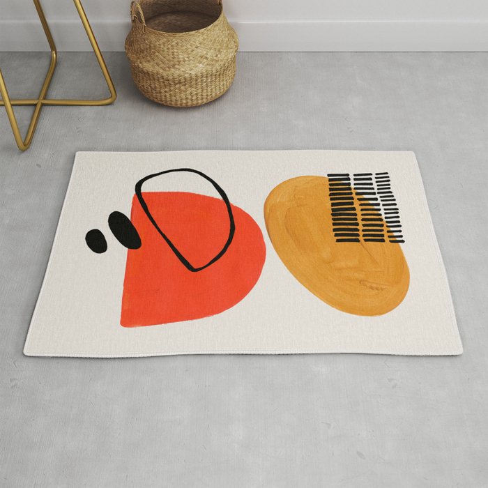 Orbital Fusion Yellow Orange Retro Mid Century Funky Fun Shapes Pattern by Ejaaz Haniff Rug Gallery Image 1
