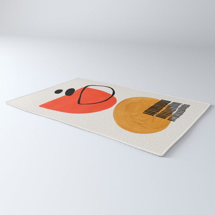 Orbital Fusion Yellow Orange Retro Mid Century Funky Fun Shapes Pattern by Ejaaz Haniff Rug Gallery Image 3