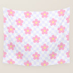 Retro pastel flower checkered art pattern Wall Tapestry Gallery Image 4
