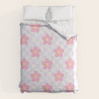 Retro pastel flower checkered art pattern Comforter Gallery Image 6