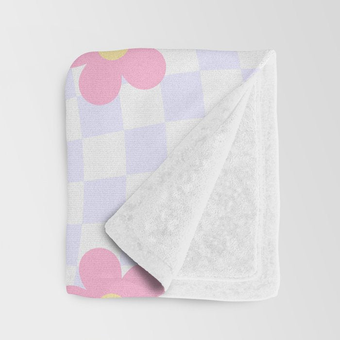 Retro pastel flower checkered art pattern Throw Blanket Gallery Image 3