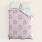 Retro pastel flower checkered art pattern Duvet Cover Gallery Image 6