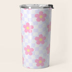 Retro pastel flower checkered art pattern Travel Mug Gallery Image 2