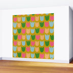 Rows of Tulips in Bloom in Yellow Ochre & Peach Wall Mural Gallery Image 2