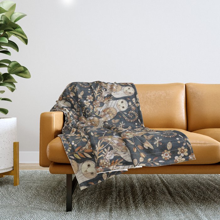 Wooden Wonderland Barn Owl Collage Throw Blanket Gallery Image 1