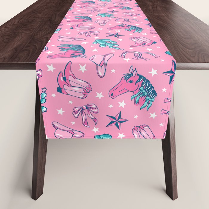 Cowgirl Christmas - pink and teal Table Runner Gallery Image 1