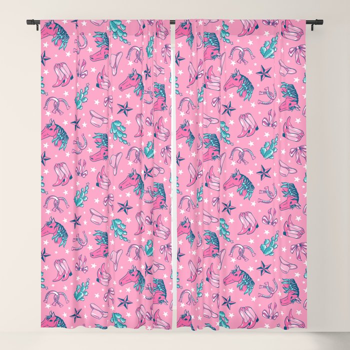 Cowgirl Christmas - pink and teal Window Curtain Gallery Image 1