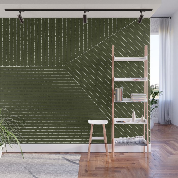 Lines (Olive Green) Wall Mural Gallery Image 1