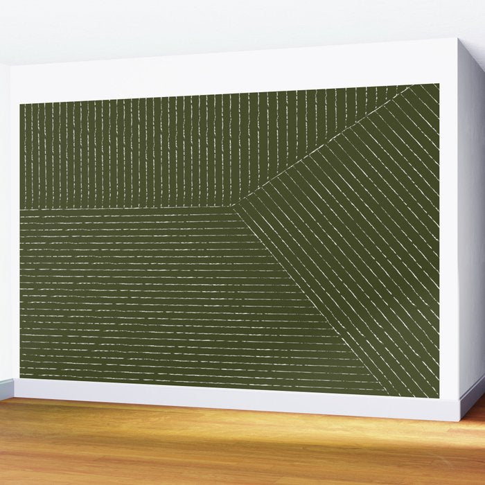 Lines (Olive Green) Wall Mural Gallery Image 2