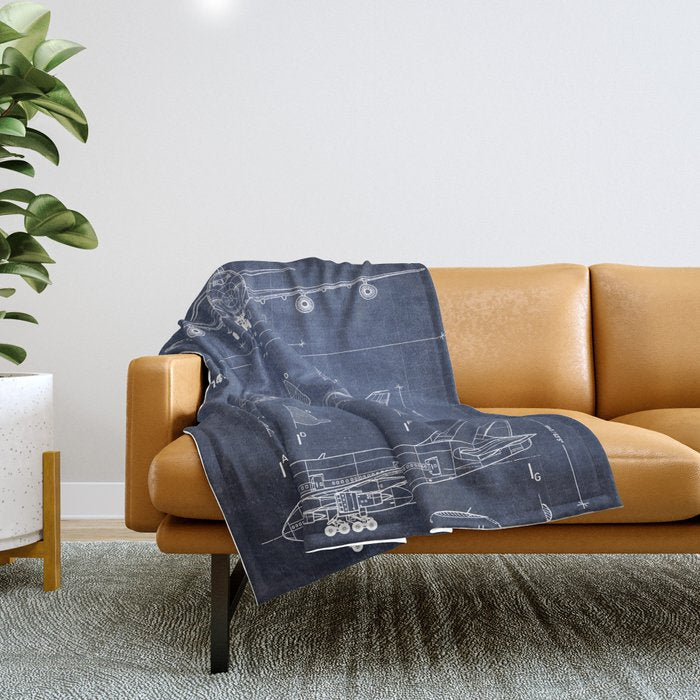 Boeing 747-SP and 747-100 Blueprint in High Resolution (dark blue) Throw Blanket Gallery Image 1