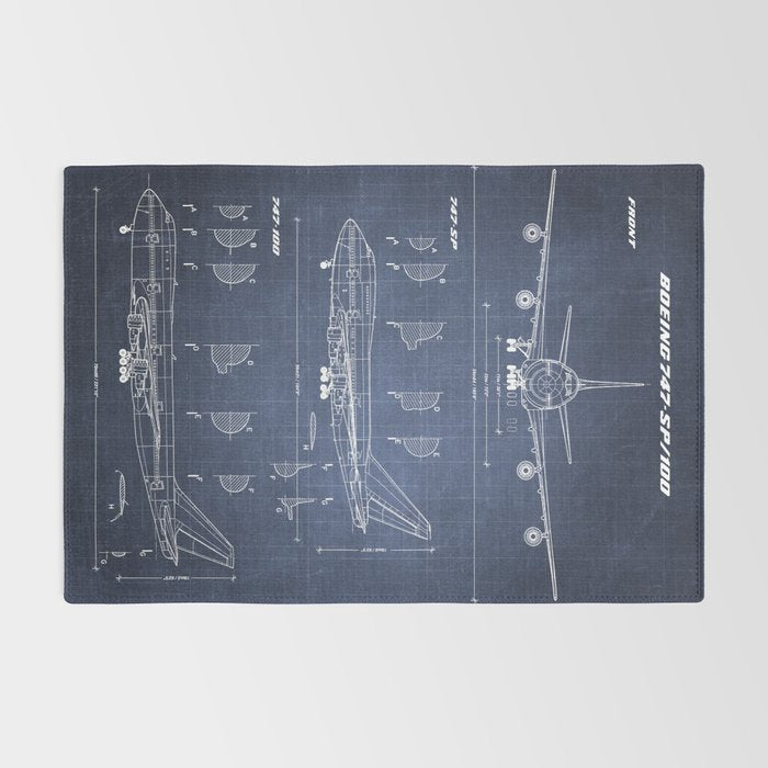 Boeing 747-SP and 747-100 Blueprint in High Resolution (dark blue) Rug Gallery Image 2