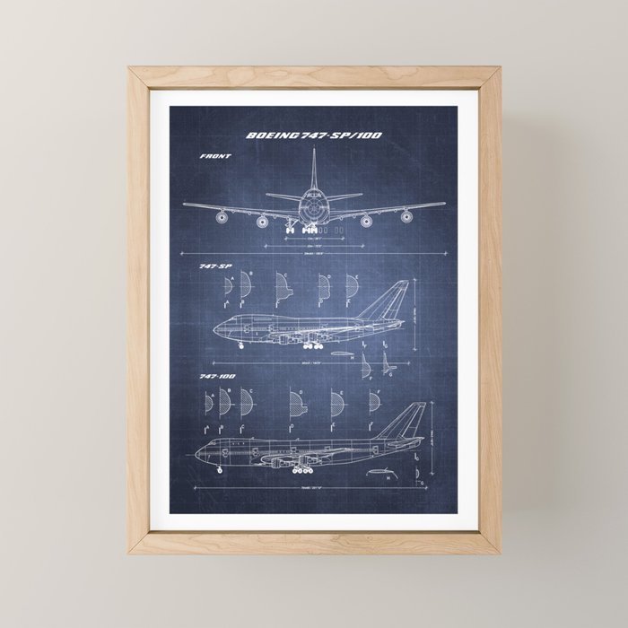 Boeing 747-SP and 747-100 Blueprint in High Resolution (dark blue) Mini Art Print Gallery Image 1