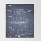 Boeing 747-SP and 747-100 Blueprint in High Resolution (dark blue) Throw Blanket Gallery Image 2