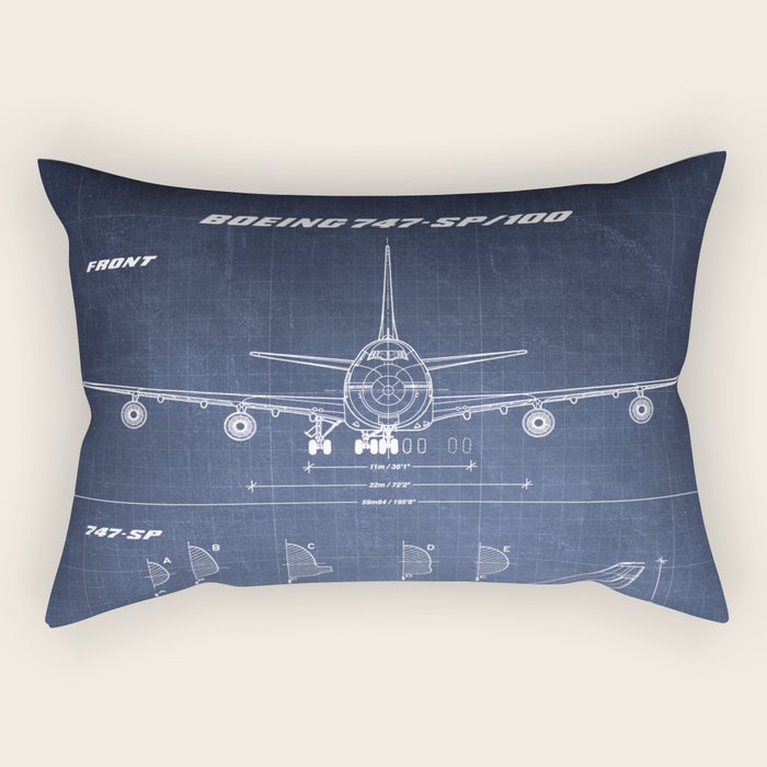 Boeing 747-SP and 747-100 Blueprint in High Resolution (dark blue) Rectangular Pillow Gallery Image 2