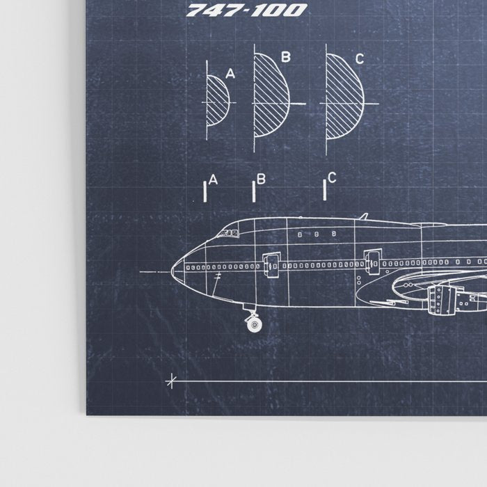 Boeing 747-SP and 747-100 Blueprint in High Resolution (dark blue) Poster Gallery Image 3