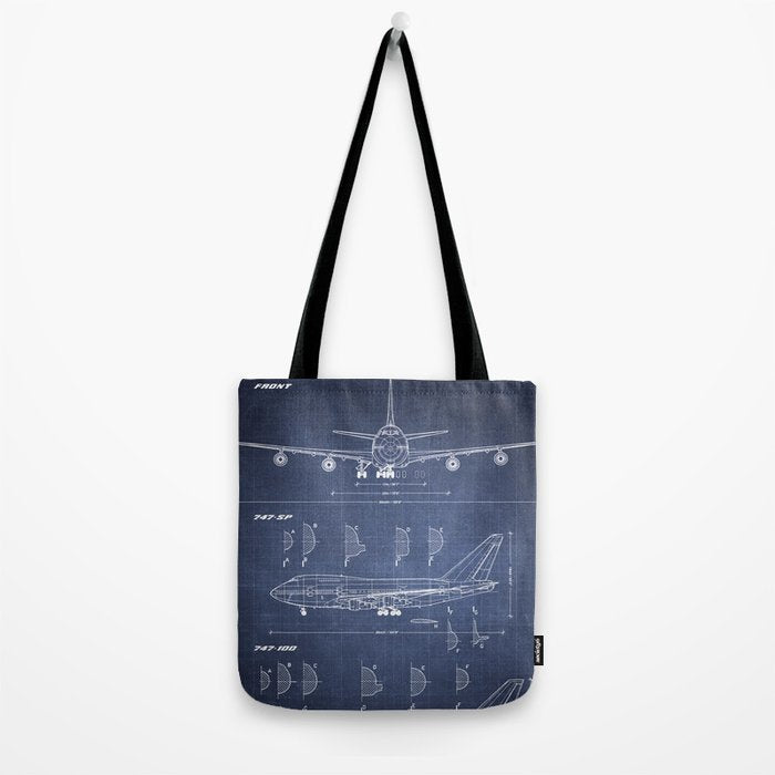 Boeing 747-SP and 747-100 Blueprint in High Resolution (dark blue) Tote Bag Gallery Image 2
