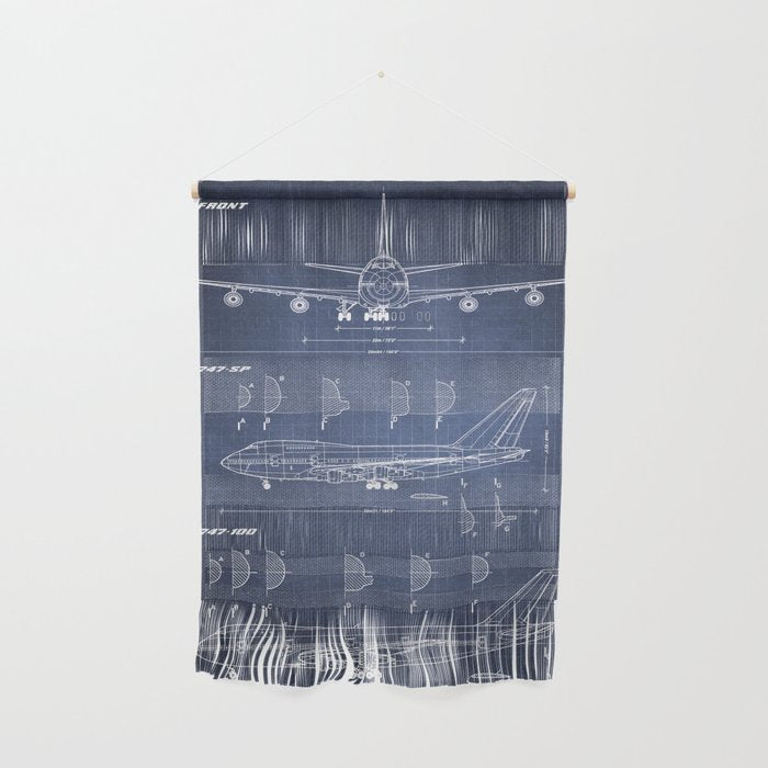 Boeing 747-SP and 747-100 Blueprint in High Resolution (dark blue) Wall Hanging Gallery Image 1