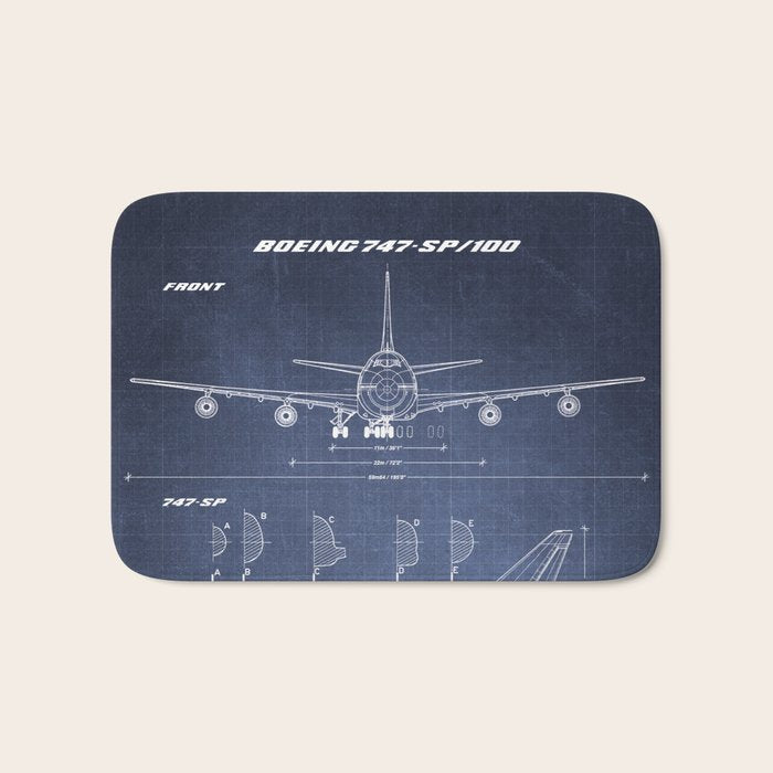 Boeing 747-SP and 747-100 Blueprint in High Resolution (dark blue) Bath Mat Gallery Image 1