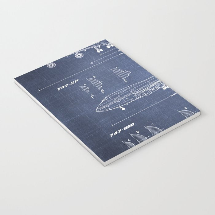 Boeing 747-SP and 747-100 Blueprint in High Resolution (dark blue) Notebook Gallery Image 3