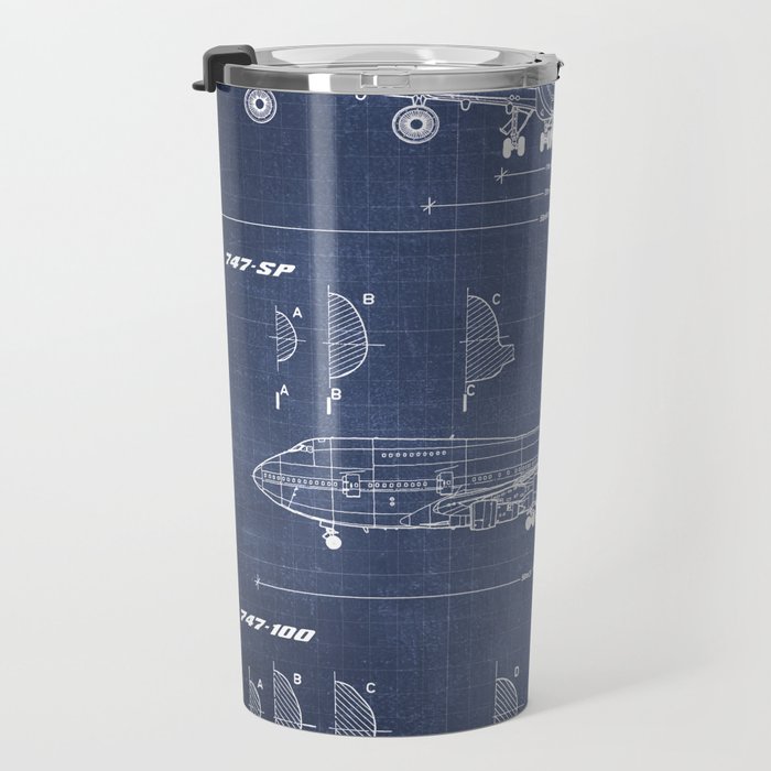 Boeing 747-SP and 747-100 Blueprint in High Resolution (dark blue) Travel Mug Gallery Image 3