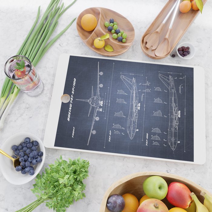 Boeing 747-SP and 747-100 Blueprint in High Resolution (dark blue) Cutting Board Gallery Image 2