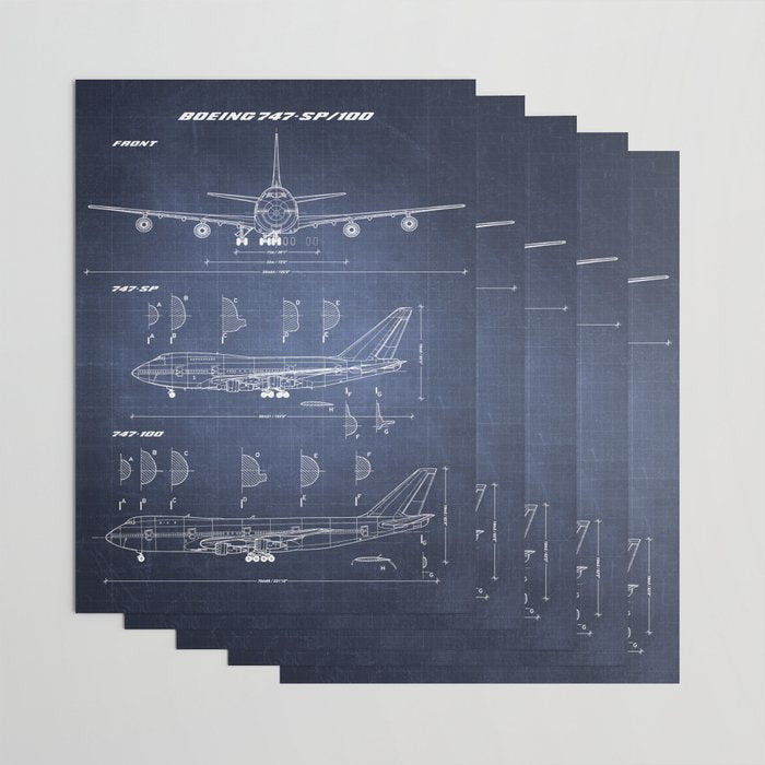 Boeing 747-SP and 747-100 Blueprint in High Resolution (dark blue) Wrapping Paper Gallery Image 3