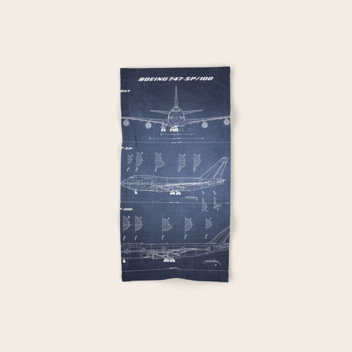 Boeing 747-SP and 747-100 Blueprint in High Resolution (dark blue) Bath Towel Gallery Image 1