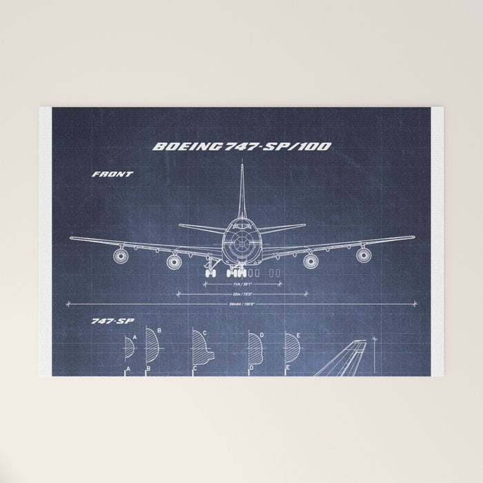 Boeing 747-SP and 747-100 Blueprint in High Resolution (dark blue) Welcome Mat Gallery Image 1