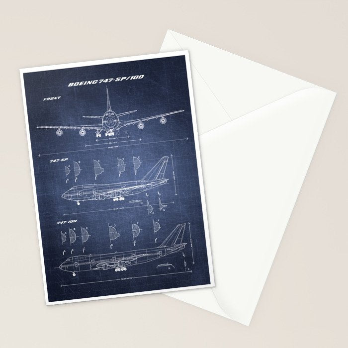 Boeing 747-SP and 747-100 Blueprint in High Resolution (dark blue) Stationery Card Gallery Image 2