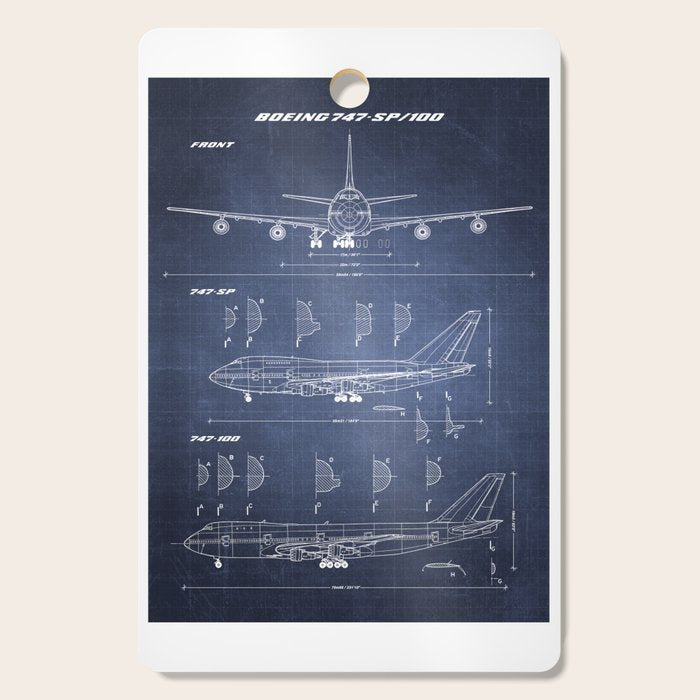 Boeing 747-SP and 747-100 Blueprint in High Resolution (dark blue) Cutting Board Gallery Image 1