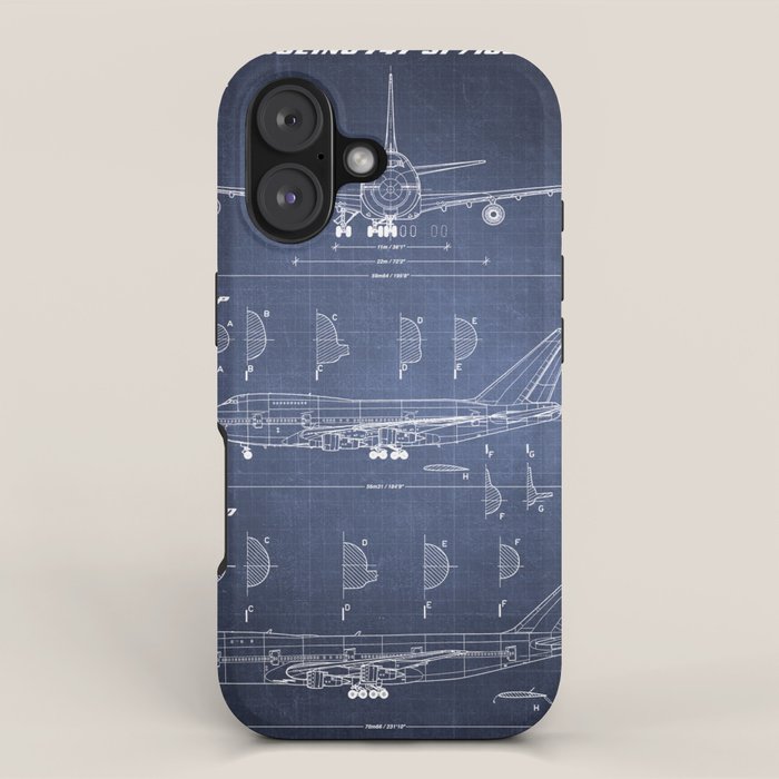 Boeing 747-SP and 747-100 Blueprint in High Resolution (dark blue) iPhone Case Gallery Image 1