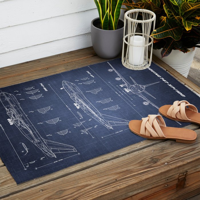 Boeing 747-SP and 747-100 Blueprint in High Resolution (dark blue) Outdoor Rug Gallery Image 2