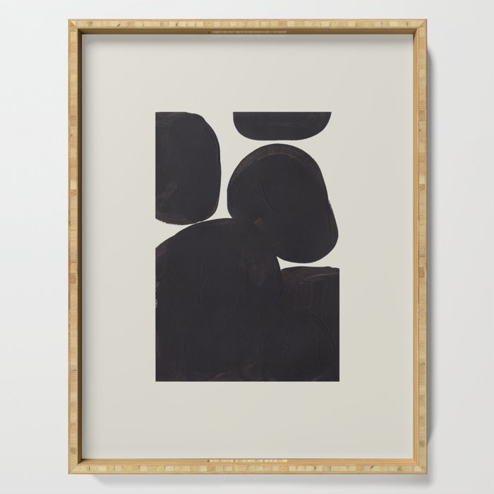 Black & White Minimalist Abstract Shapes Patterns Black Ink Painting Serving Tray Gallery Image 1