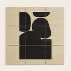 Black & White Minimalist Abstract Shapes Patterns Black Ink Painting Wood Wall Art Gallery Image 1