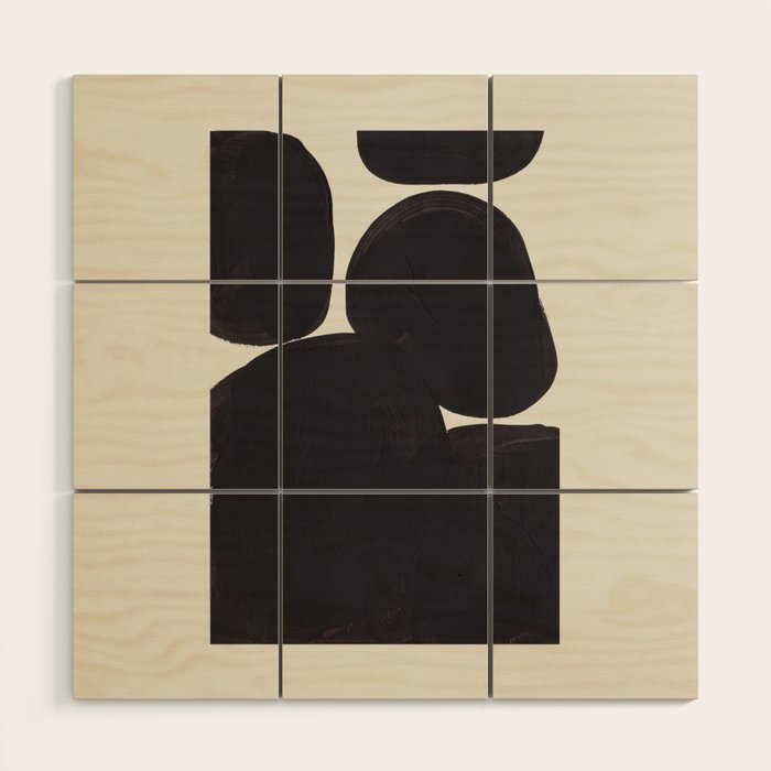 Black & White Minimalist Abstract Shapes Patterns Black Ink Painting Wood Wall Art Gallery Image 1