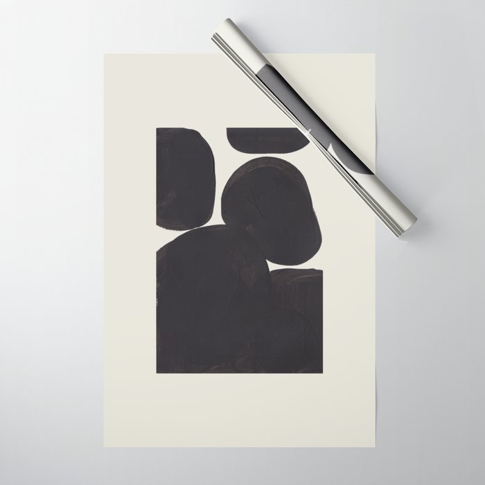 Black & White Minimalist Abstract Shapes Patterns Black Ink Painting Wrapping Paper Gallery Image 1