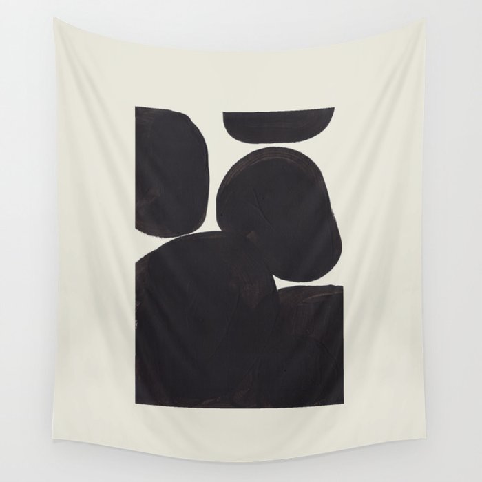 Black & White Minimalist Abstract Shapes Patterns Black Ink Painting Wall Tapestry Gallery Image 4