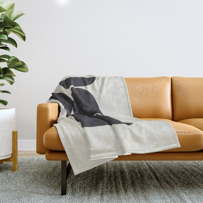 Black & White Minimalist Abstract Shapes Patterns Black Ink Painting Throw Blanket Gallery Image 1