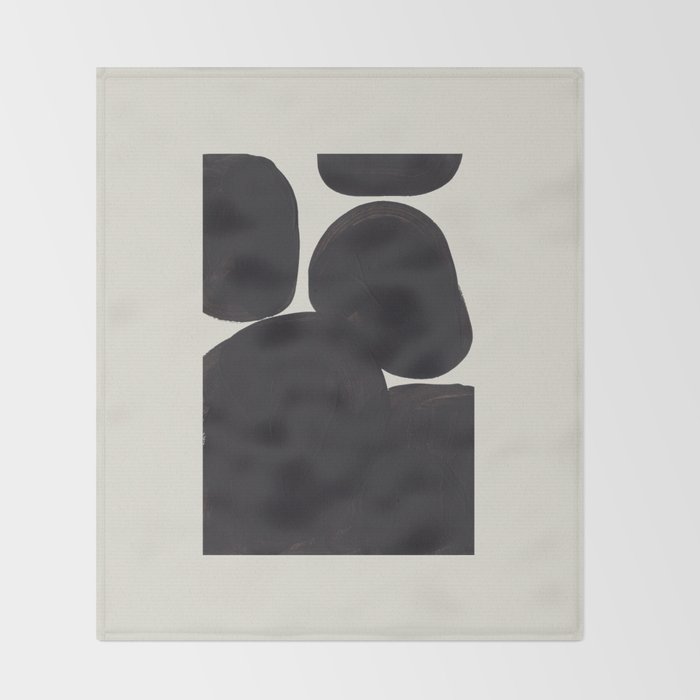 Black & White Minimalist Abstract Shapes Patterns Black Ink Painting Throw Blanket Gallery Image 2