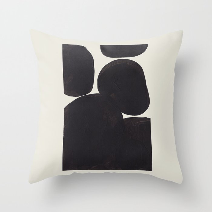 Black & White Minimalist Abstract Shapes Patterns Black Ink Painting Throw Pillow Gallery Image 6