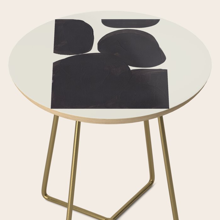 Black & White Minimalist Abstract Shapes Patterns Black Ink Painting Side Table Gallery Image 2
