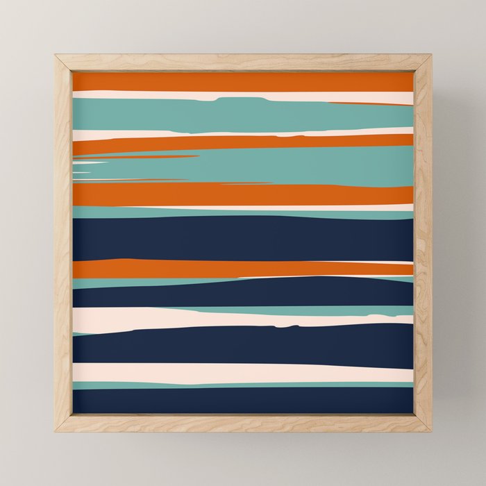 Stripes Abstract, Orange, Teal, Navy Mini Art Print Gallery Image 1