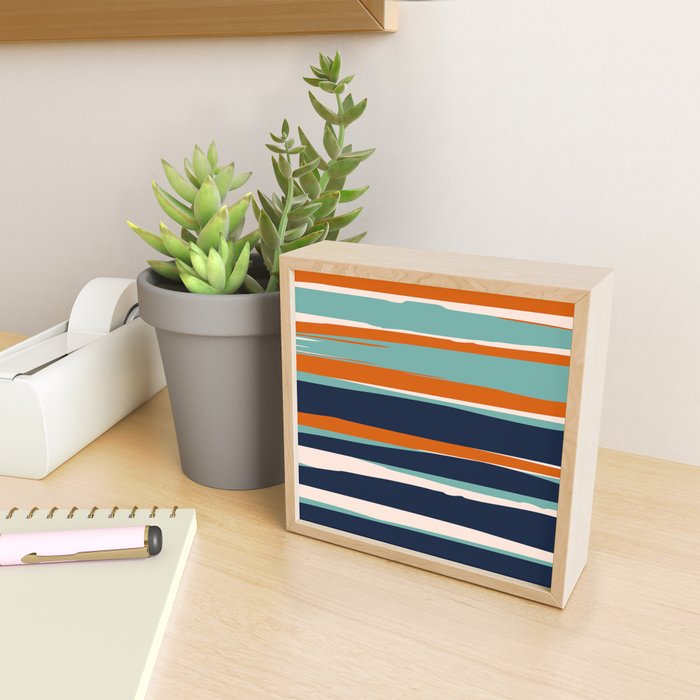 Stripes Abstract, Orange, Teal, Navy Mini Art Print Gallery Image 2
