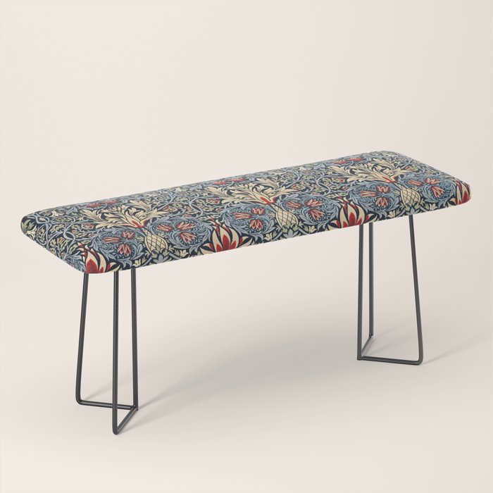Vintage William Morris Snakeshead Red Floral Print Bench Gallery Image 1