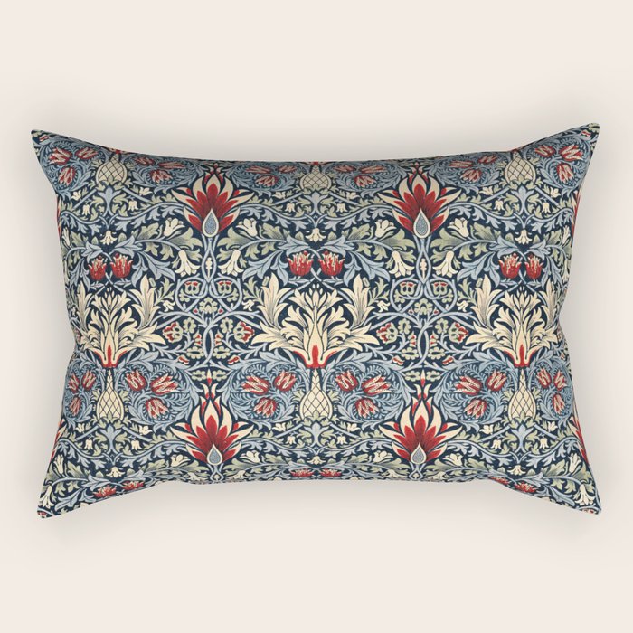 Vintage William Morris Snakeshead Red Floral Print Rectangular Pillow Gallery Image 2