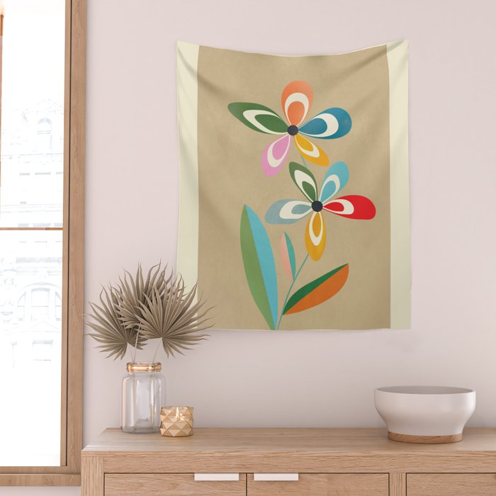 Mid-Century Abstract Flowers 04 Wall Tapestry Gallery Image 2