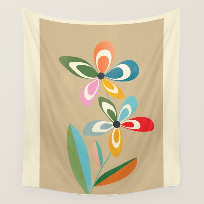 Mid-Century Abstract Flowers 04 Wall Tapestry Gallery Image 1